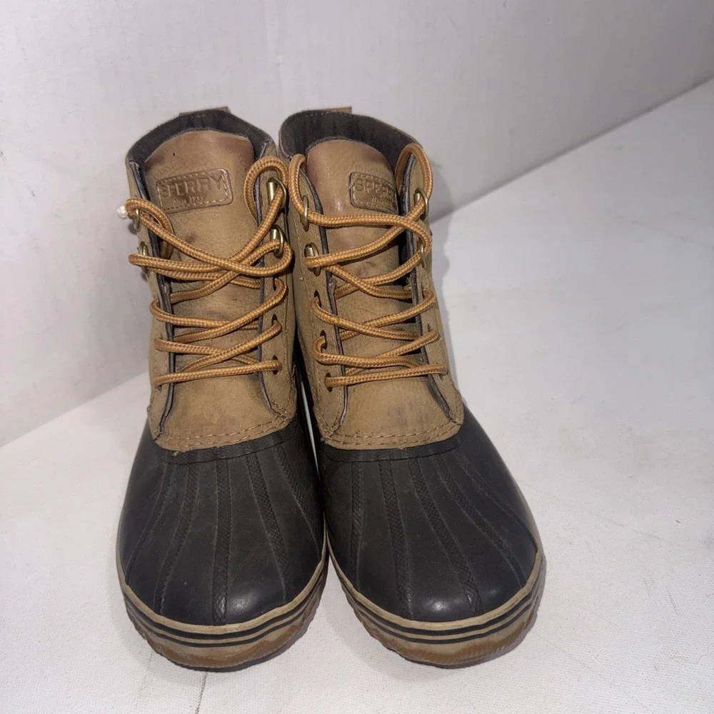 Sperry Port‎ Shoes Brown Tan Lace Up Comfort Rain Duck Boots Youth Kids Size 4M